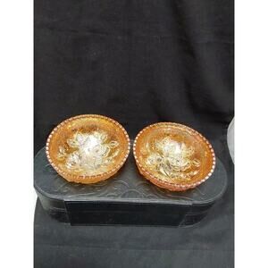 Imperial Marigold Carnival  berrie bowls lot of 2 Open Rose pattern Vintage